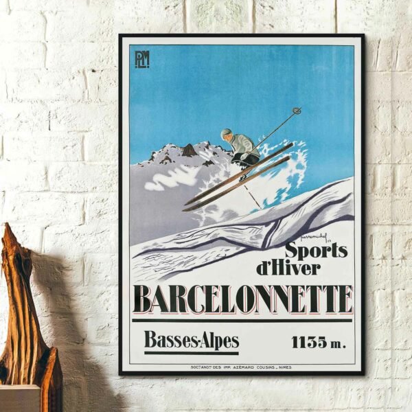Barcelonnette France Ski Travel Vintage Poster