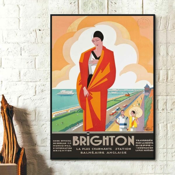 Brighton Prom Art Deco Woman Vintage Travel Poster