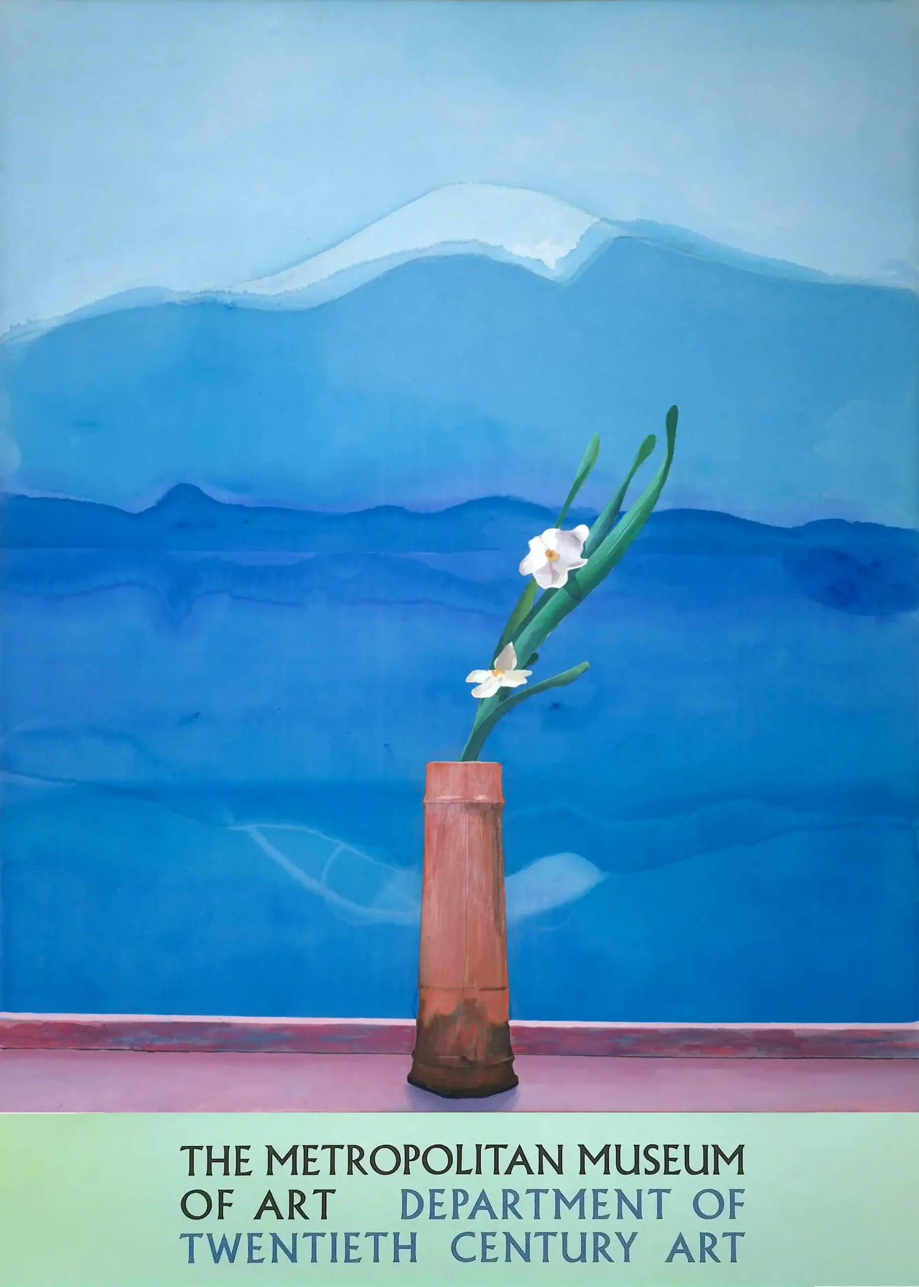 Vintage Metropolitan Museum of Art Poster: Narcissus Flowers and Abstract Blue Landscape