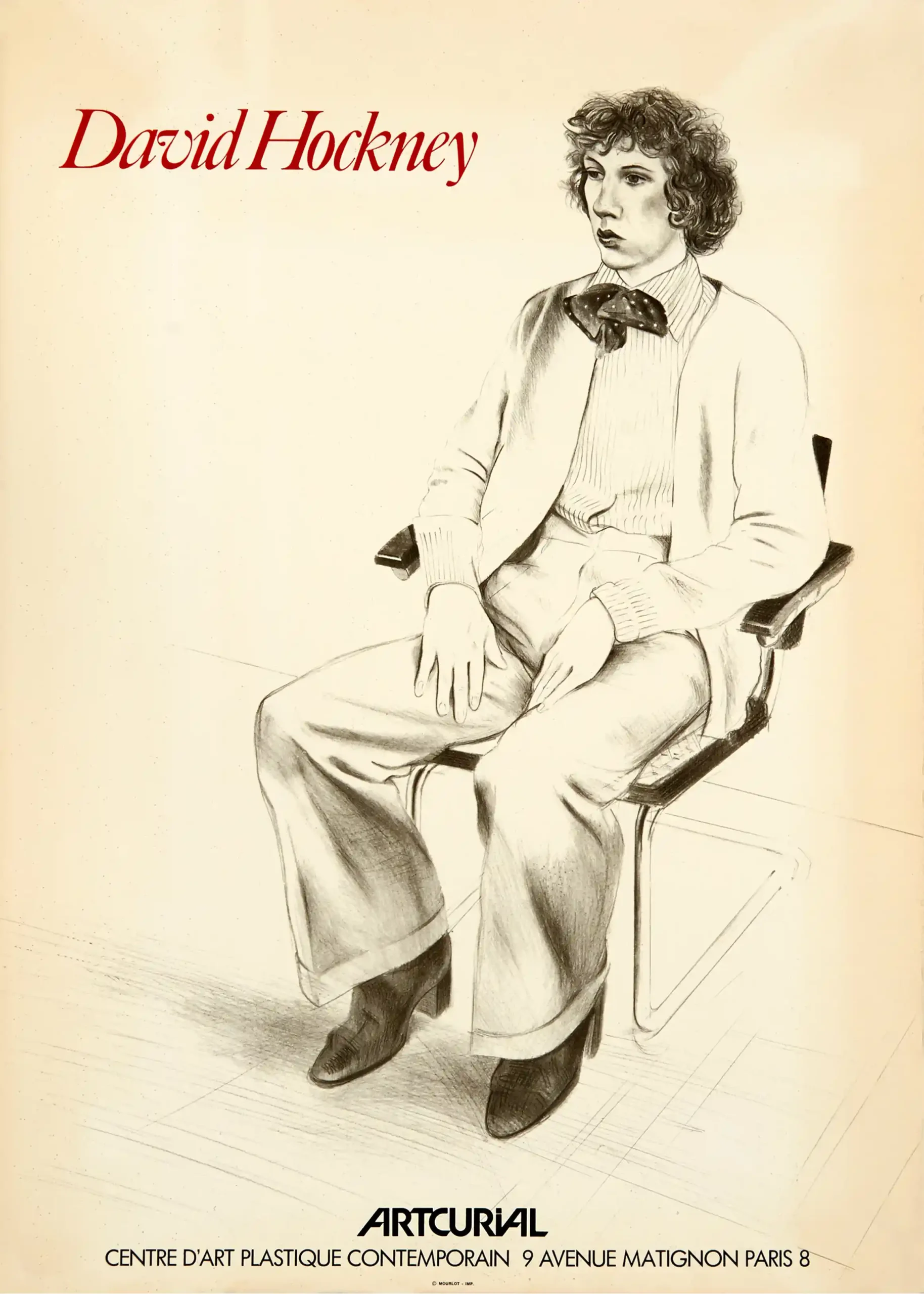 David Hockney Artcurial Exhibition Poster - Vintage Drawing of Seated Figure