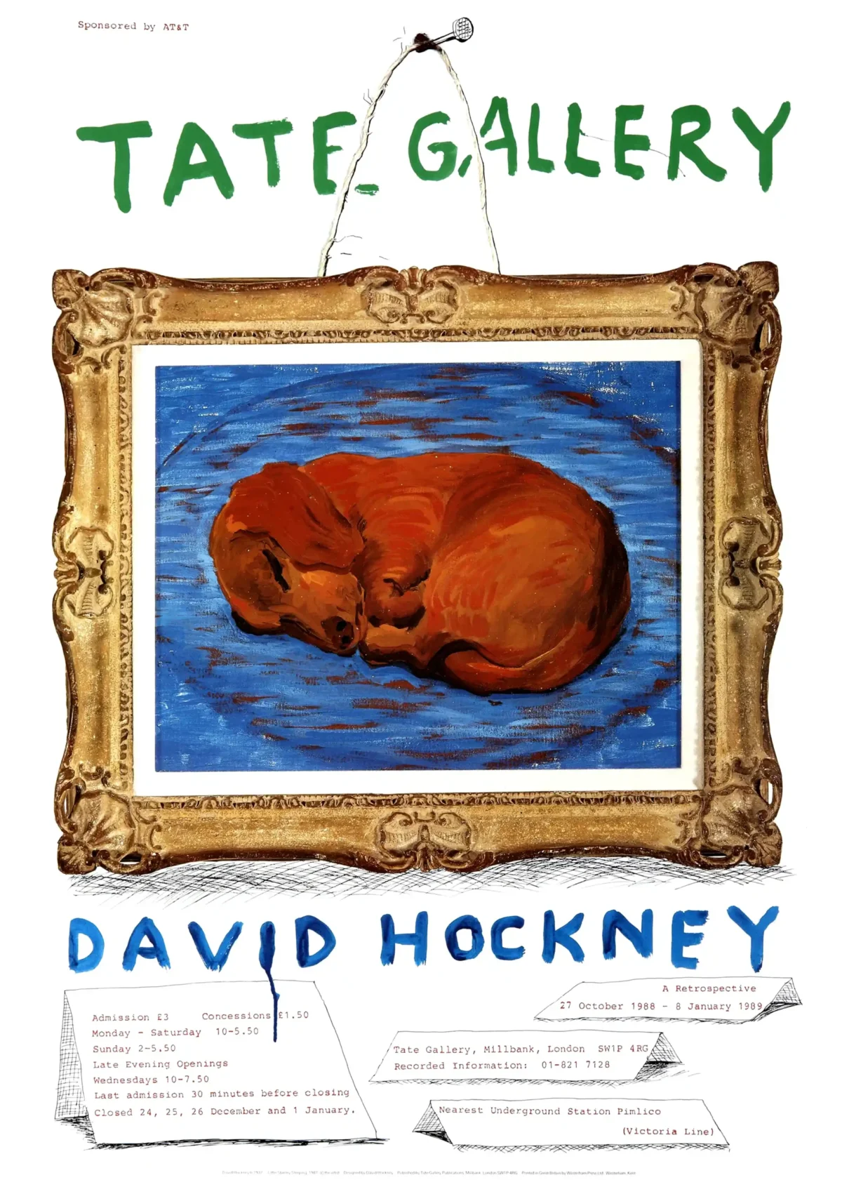 David Hockney Tate Gallery Retrospective Poster (1988) | Little Stanley Sleeping Dog Art