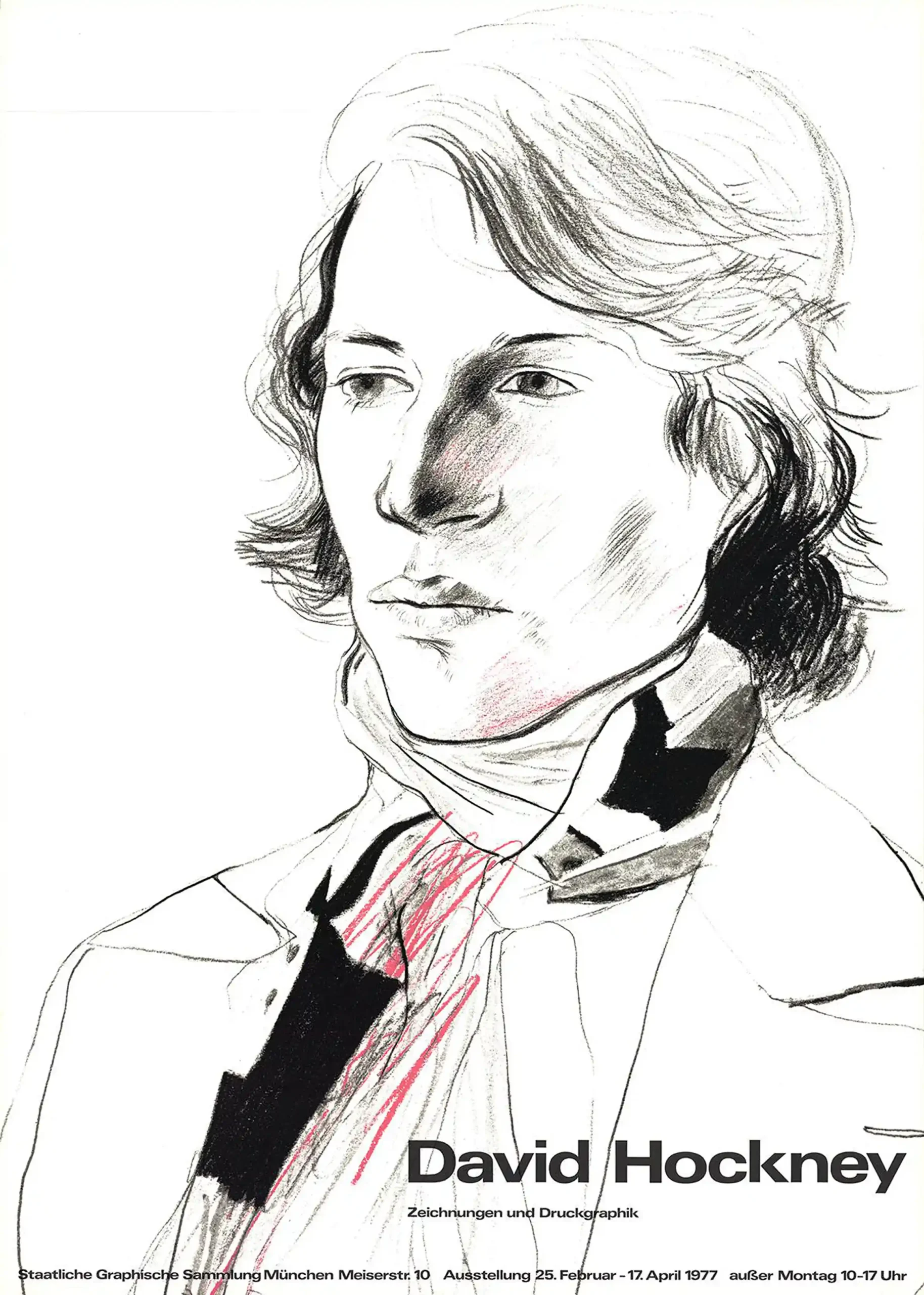 David Hockney Exhibition Poster (1977) | Vintage Munich Art Show Portrait Drawing