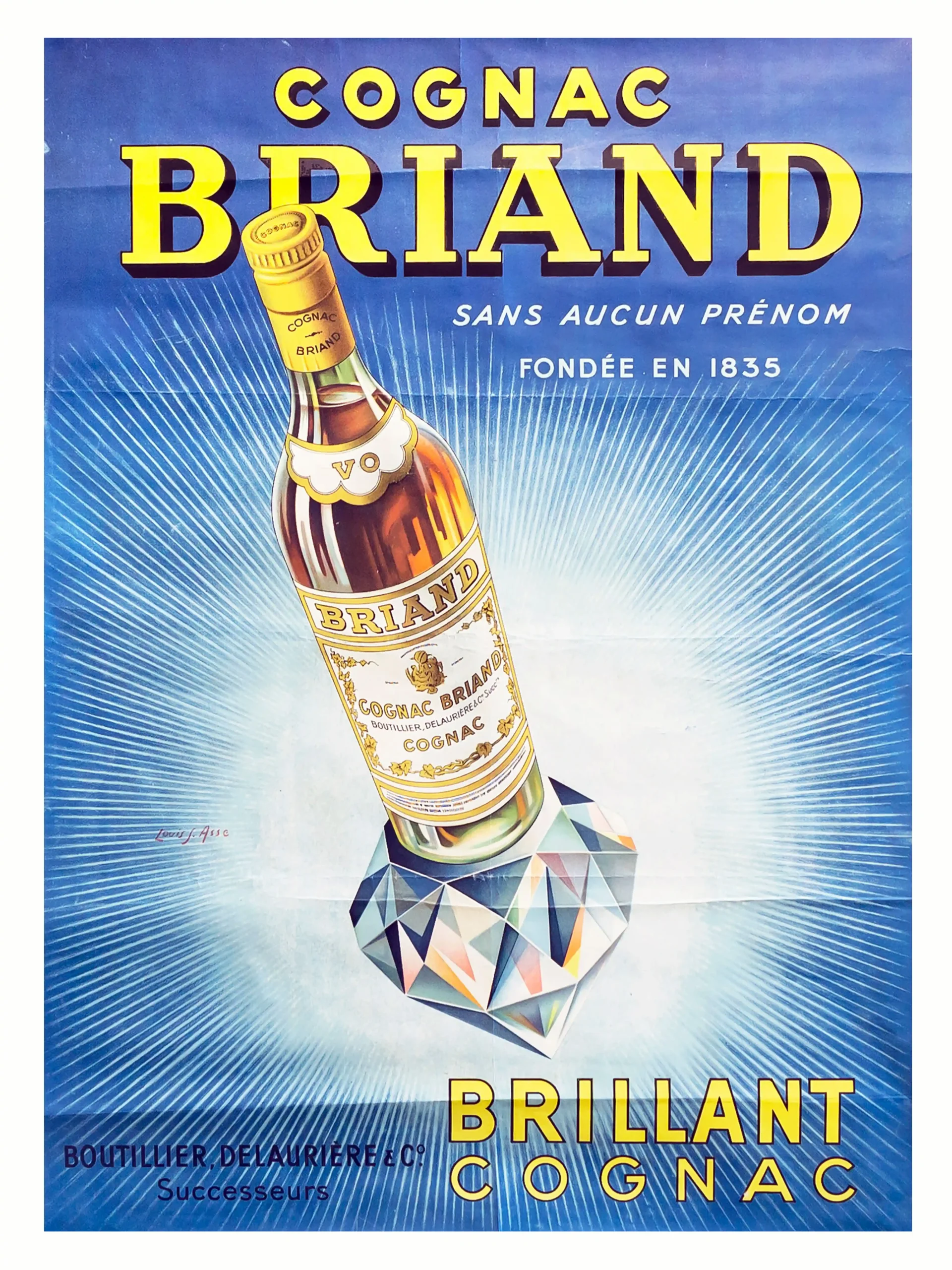Vintage Cognac Briand French Advertisement Poster | 1920s Art Deco Alcohol Print