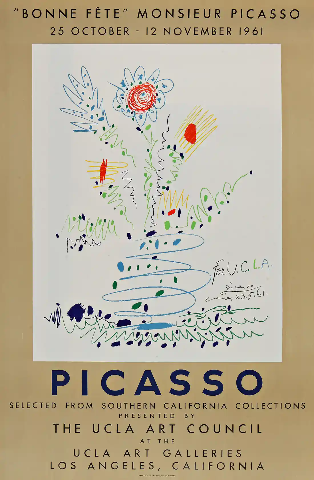 Pablo Picasso "Bonne Fête" Monsieur Picasso UCLA Exhibition Poster (1961)