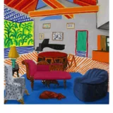 David Hockney Colorful Interior with Pink Chaise Art Print
