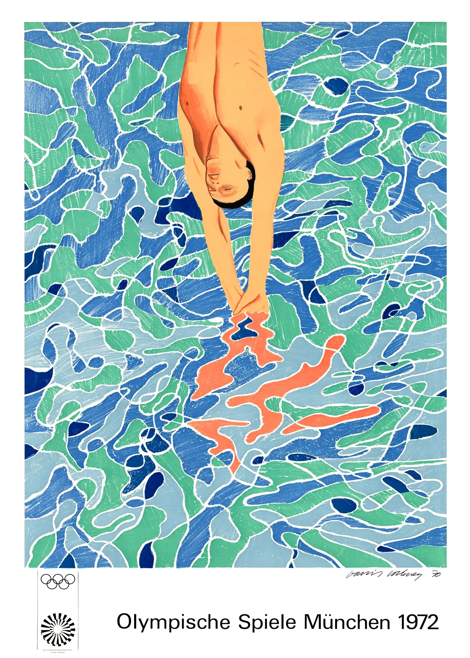 David Hockney Diver Poster (Munich 1972 Olympics) - Vintage Mid-Century Art Print