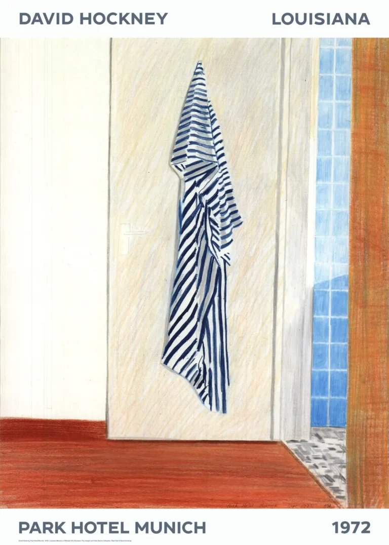 David Hockney Park Hotel — minimalist David Hockney art print featuring a blue and white striped