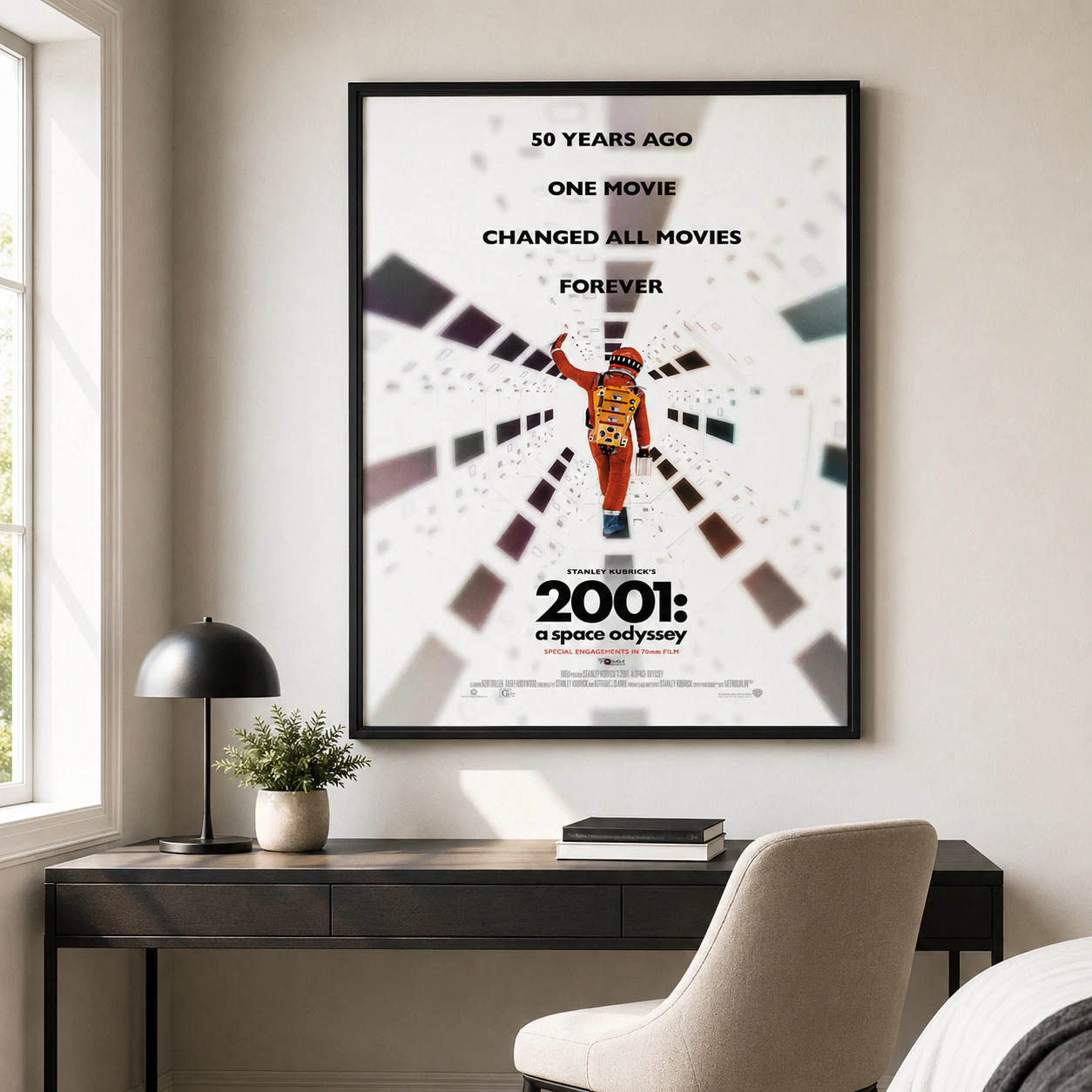 2001 a Space Odyssey Anniversary — this anniversary edition poster features an astronaut in an orange suit