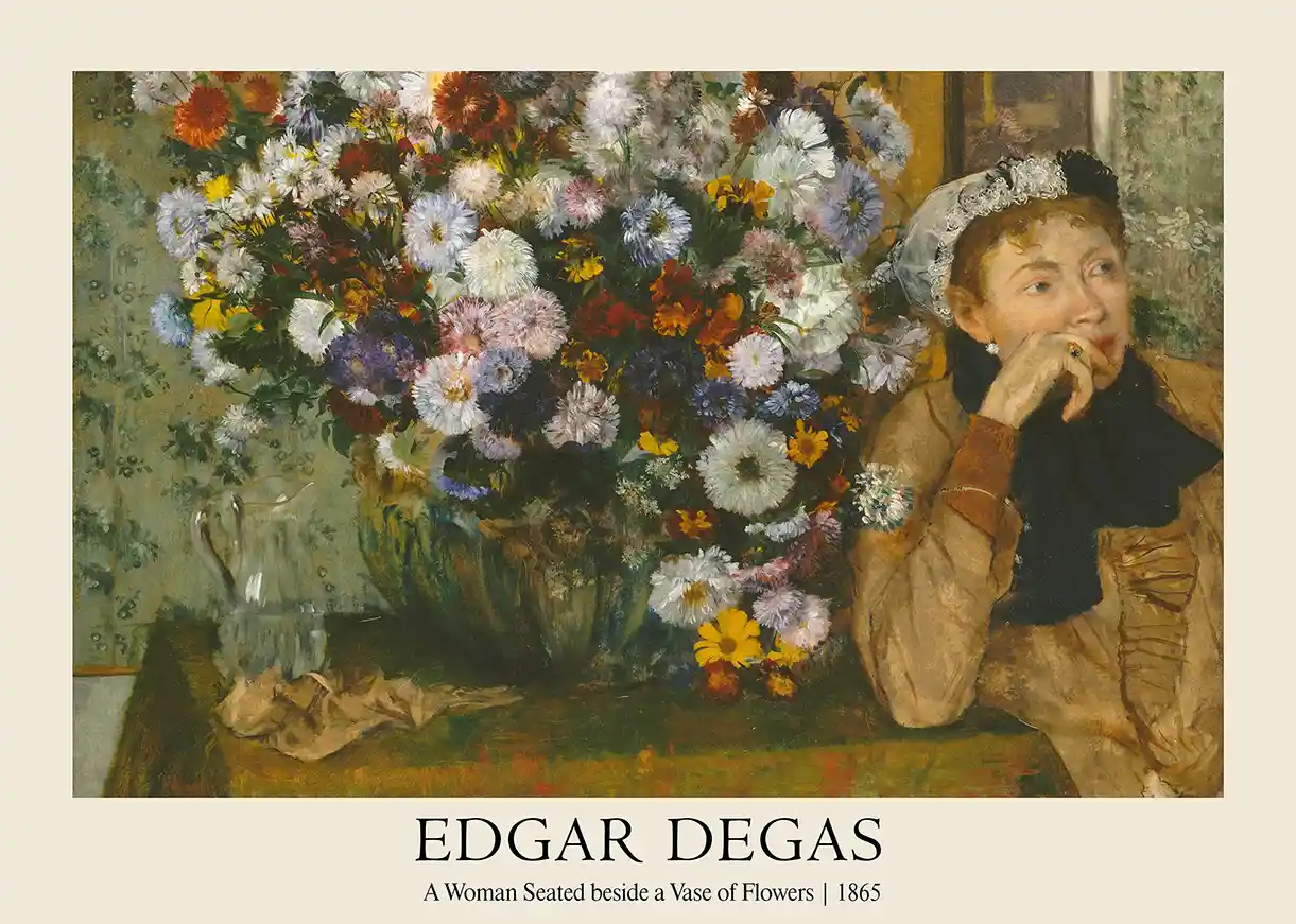 Edgar Degas - A Woman Seated beside a Vase of Flowers (1865) Impressionist Print