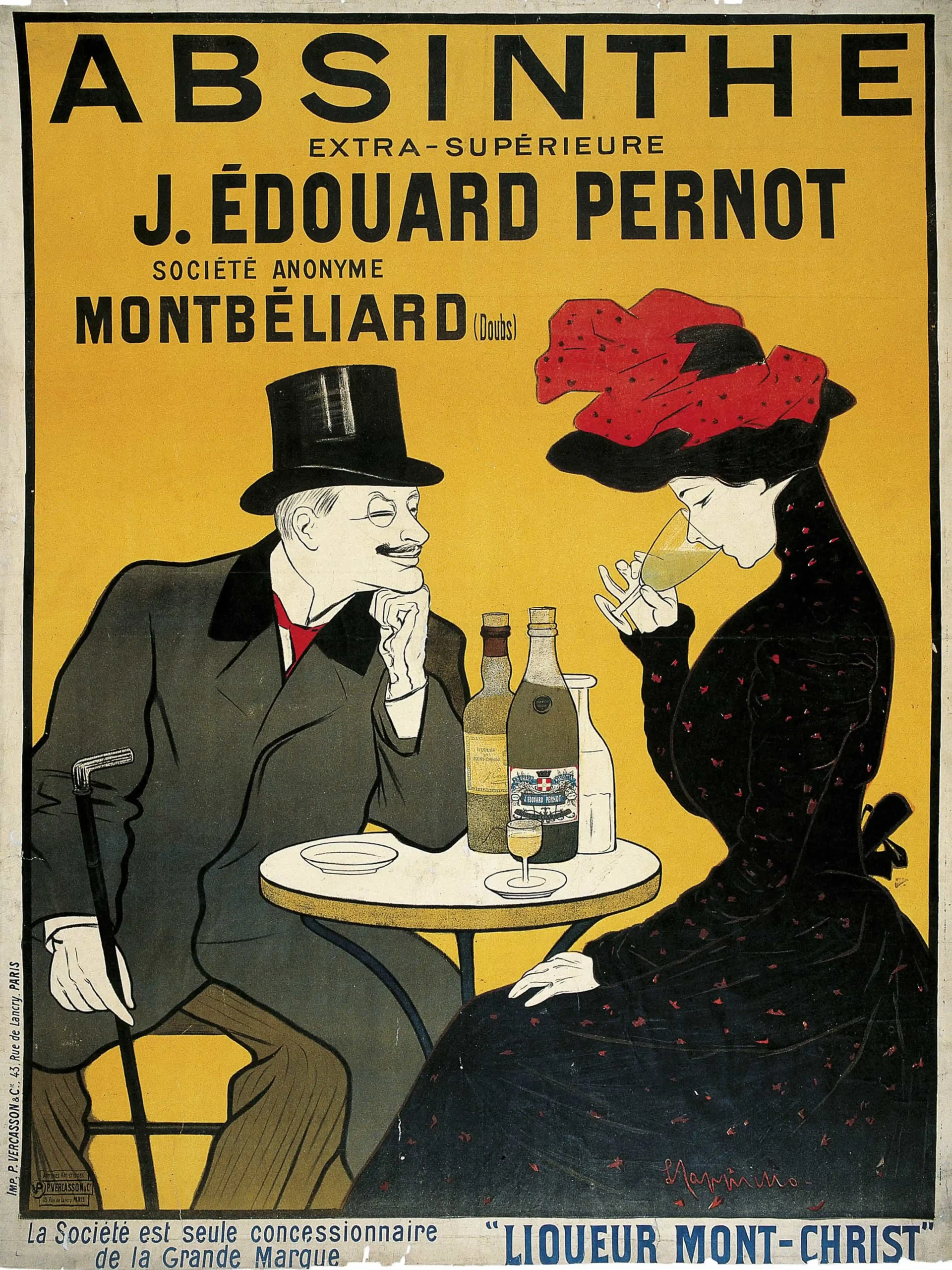 Vintage J. Édouard Pernot Absinthe Poster (Belle Époque Art Nouveau Cafe Advertisement)