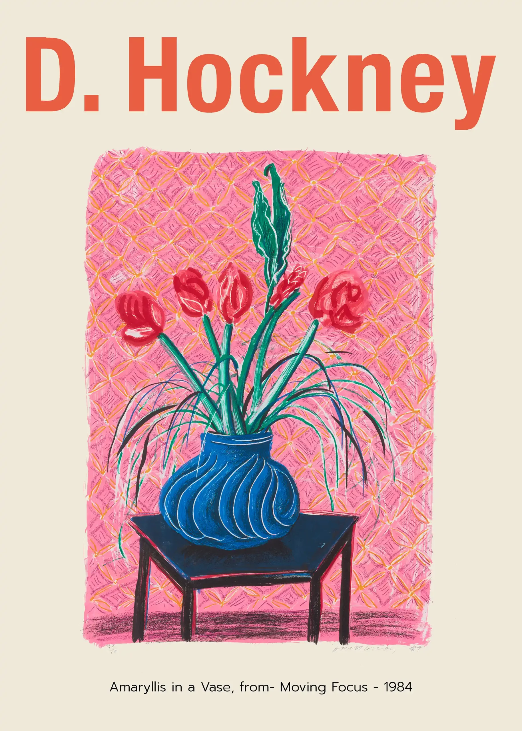 David Hockney Amaryllis in a Vase Poster (Moving Focus 1984) - Colorful Pop Art Print
