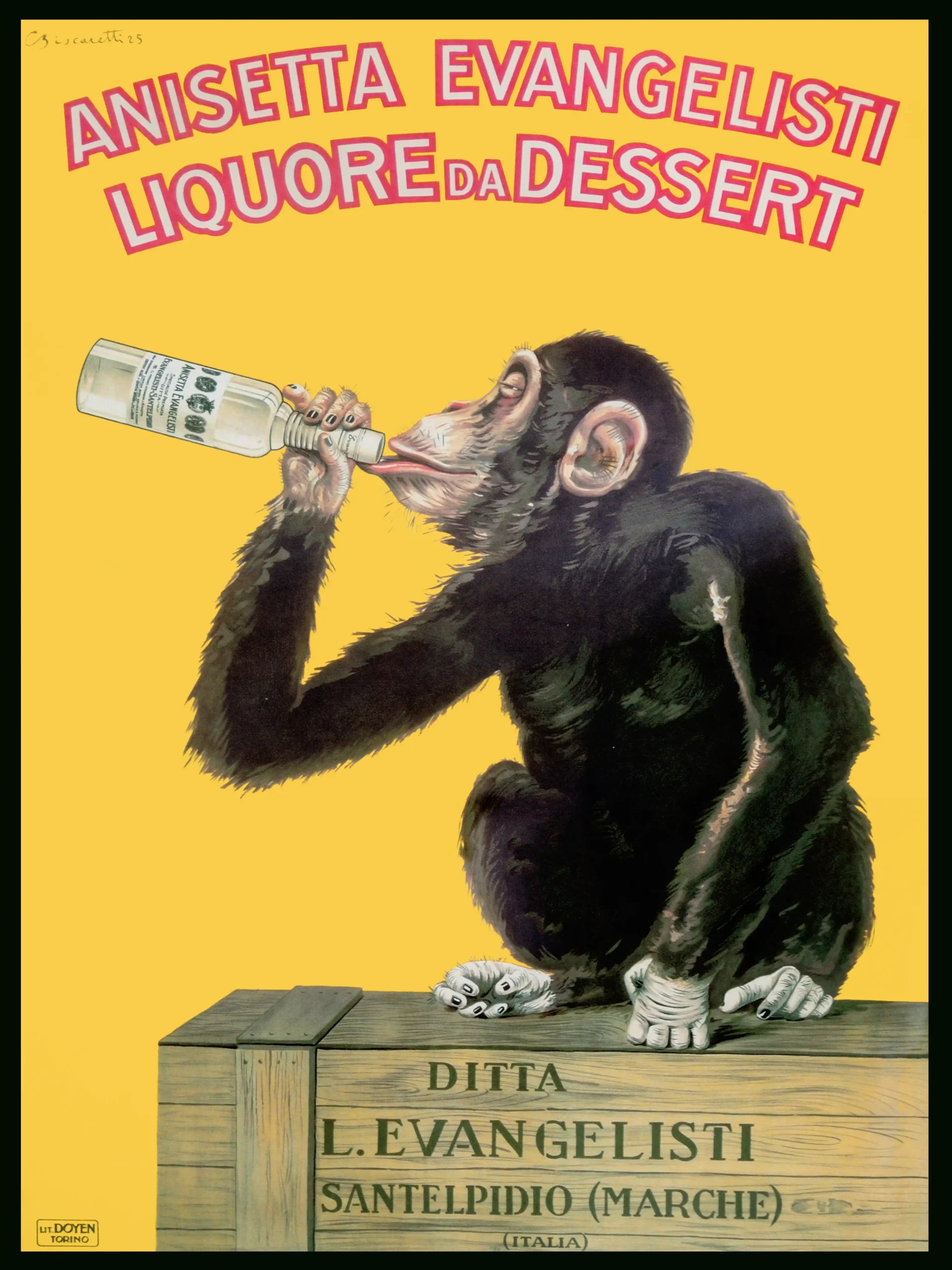 Vintage Italian Liquor Ad Poster | Anisetta Evangelisti Dessert Liqueur (1925)