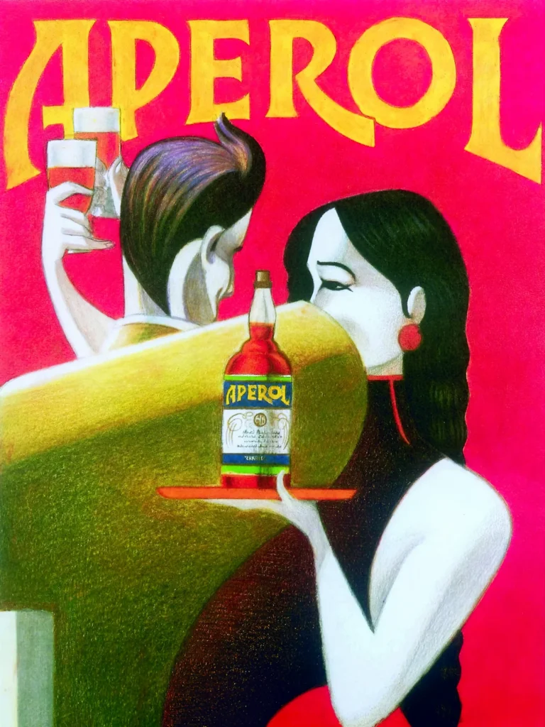 Aperol Advertising — this vintage Aperol advertising print features a chic couple enjoying a