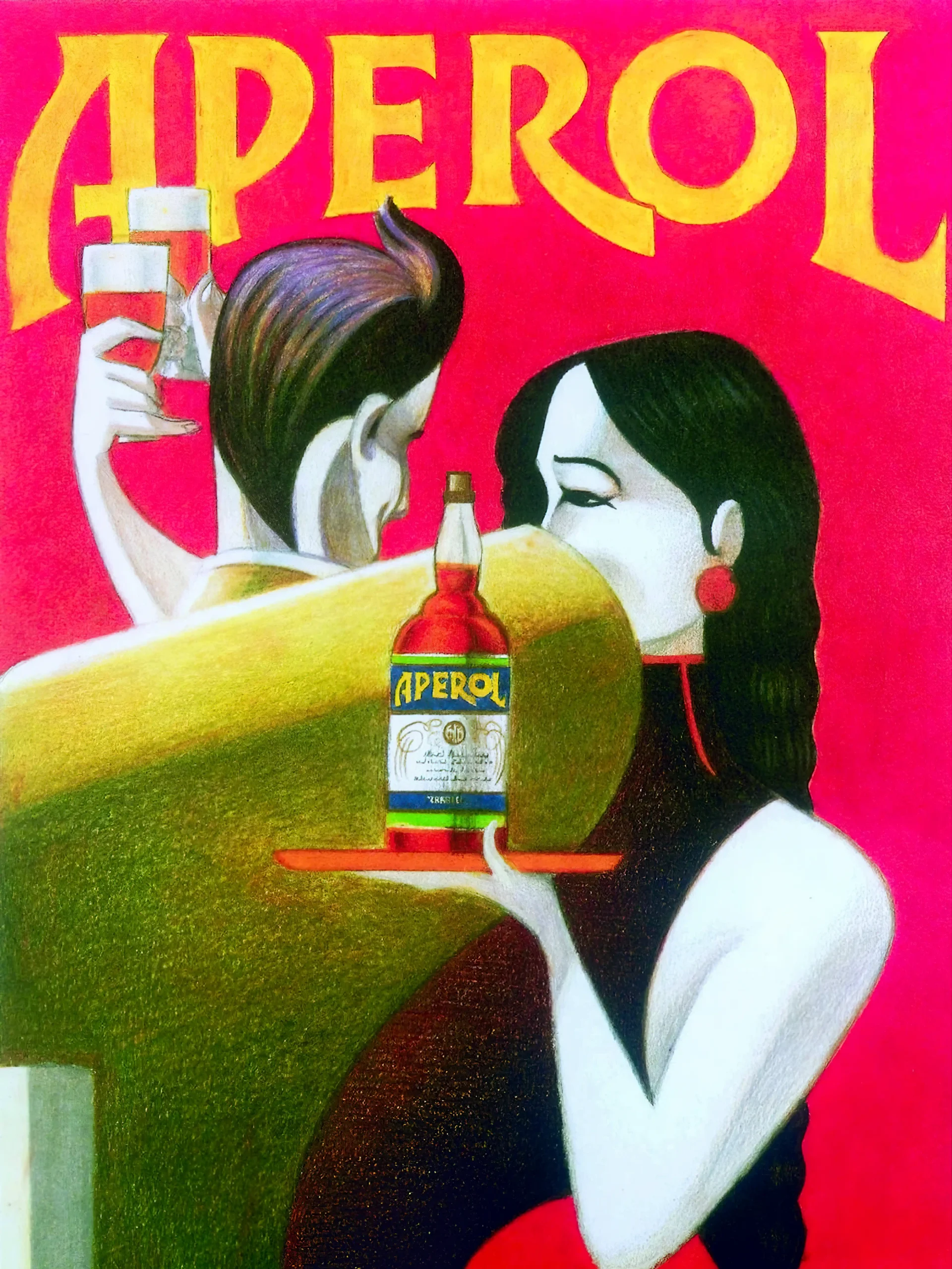 Aperol Vintage Italian Advertising Poster | Bright Pink & Yellow Cocktail Art Deco Print