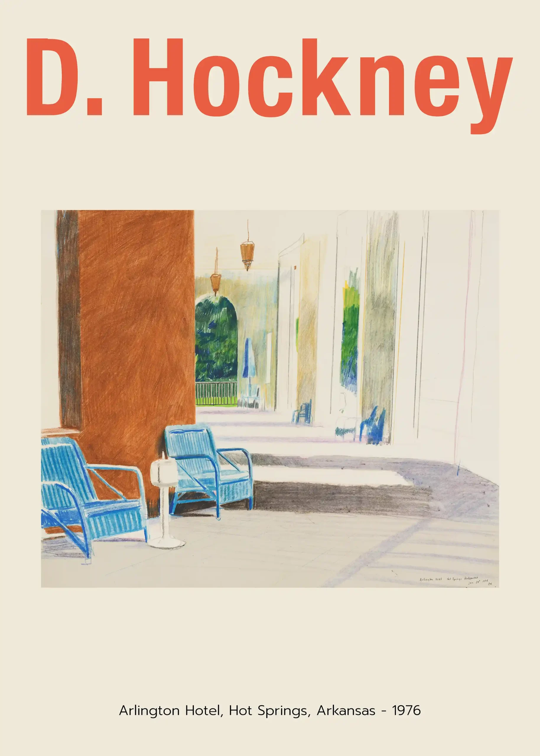 David Hockney Art Poster: Arlington Hotel, Hot Springs, Arkansas (1976) Print