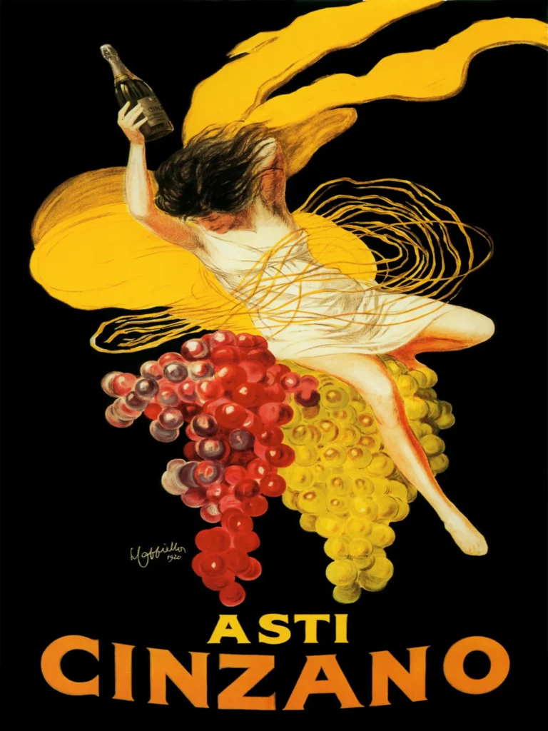 Asti Cinzano 1920 Leonetto — vibrant 1920 Leonetto Cappiello illustration featuring a woman in white