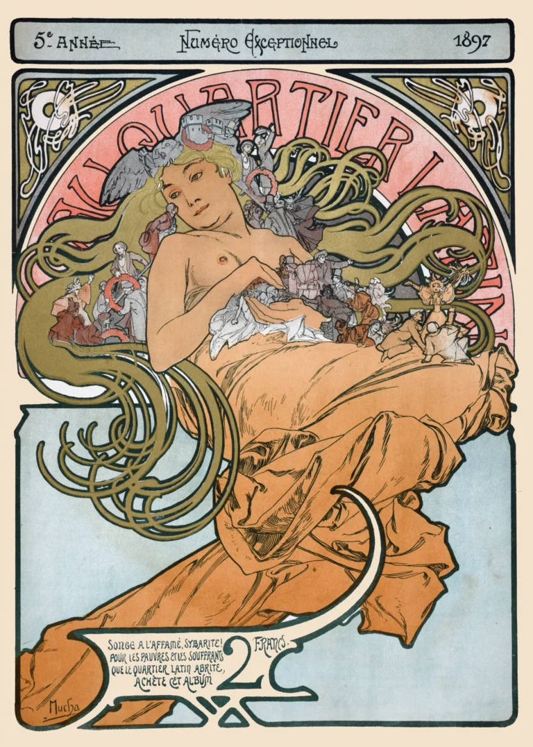 Alphonse Mucha — alphonse Mucha’s 1897 Au Quartier Latin design featuring a bohemian