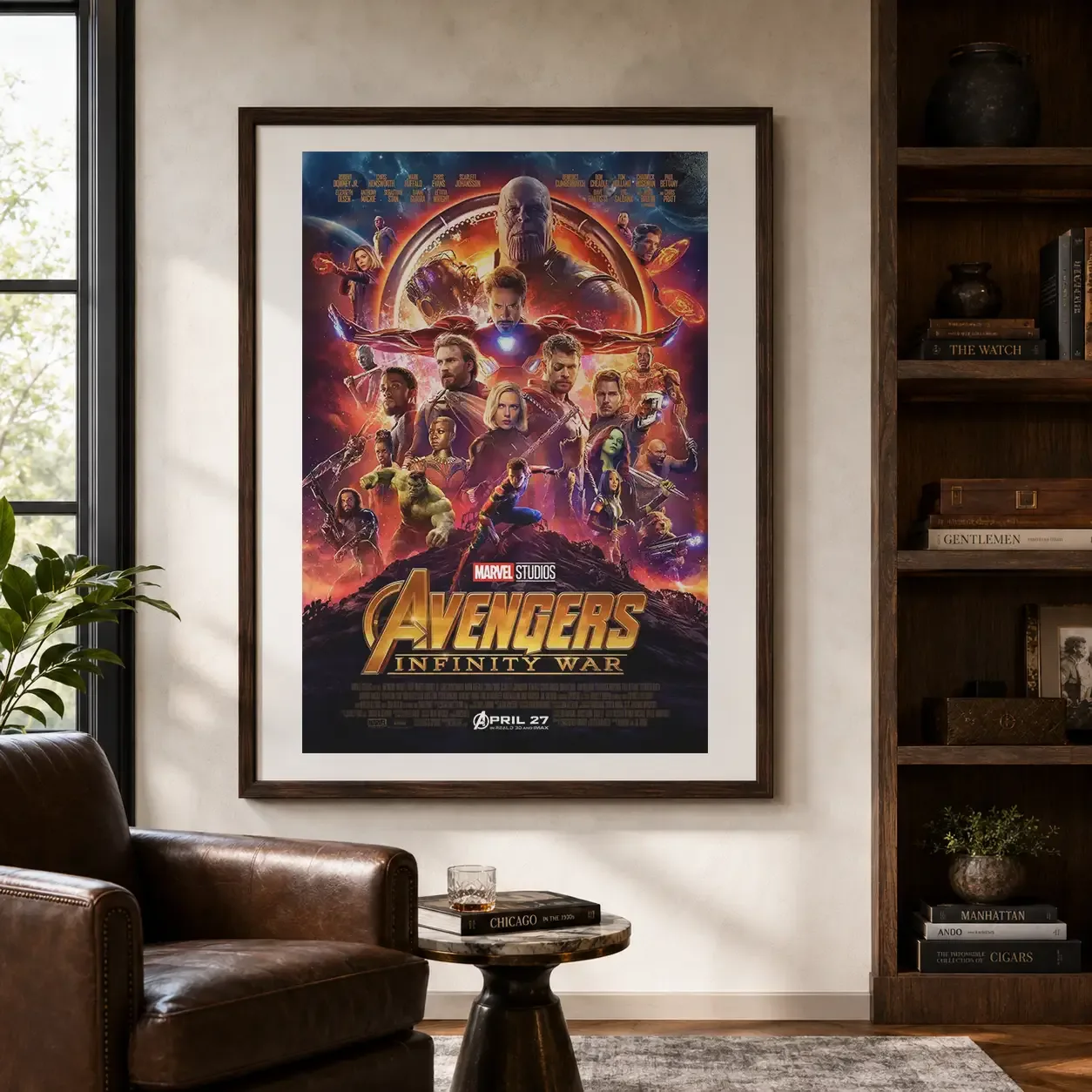 Avengers Infinity War — epic ensemble movie poster for Avengers Infinity War featuring Thanos