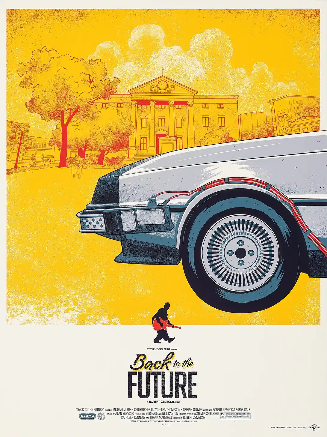 Back to the Future Mondo Poster - DeLorean at Hill Valley Courthouse Art Print