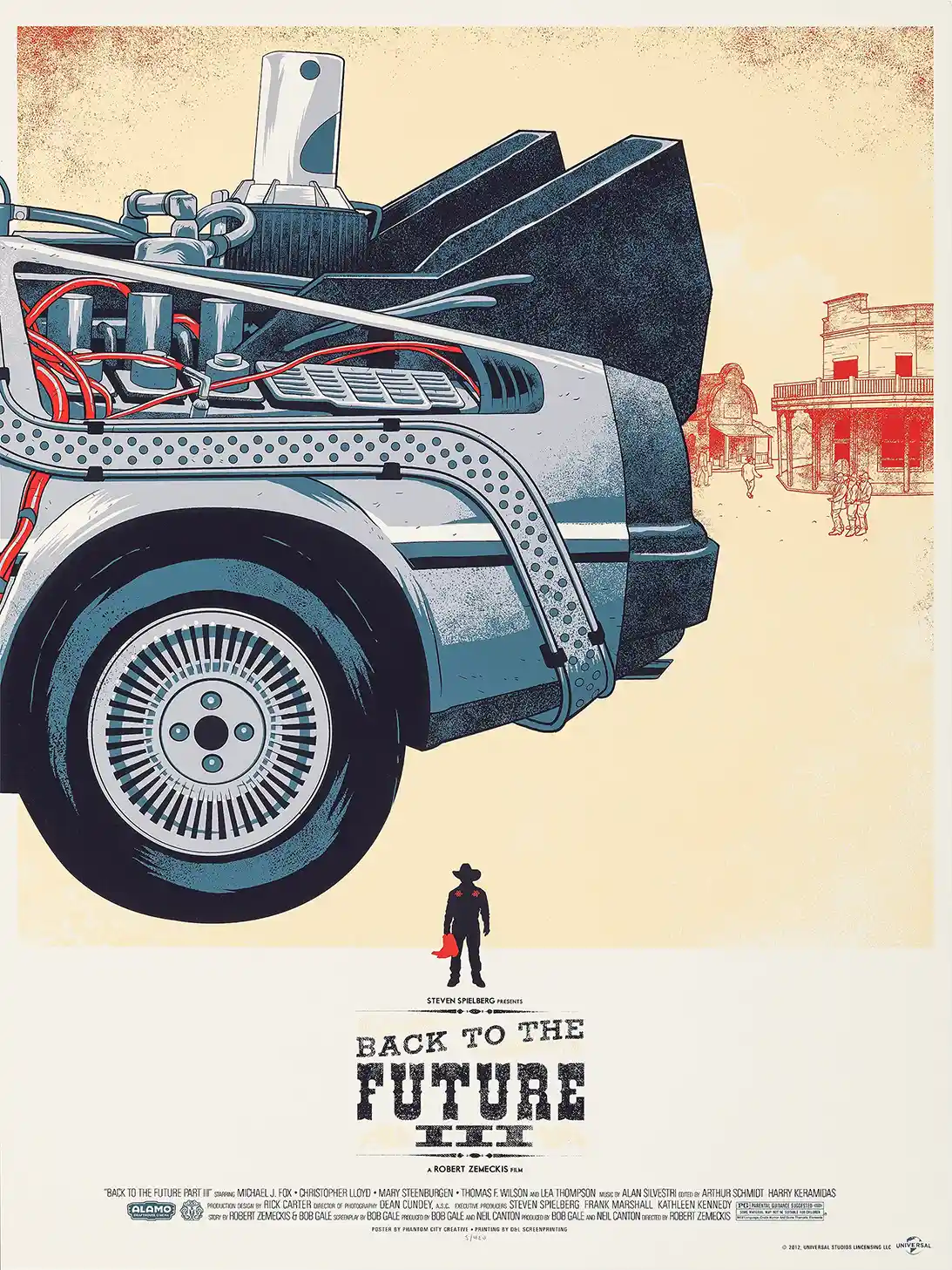 Back to the Future III Mondo Poster | DeLorean Time Machine in Wild West Art by Phantom City Creative