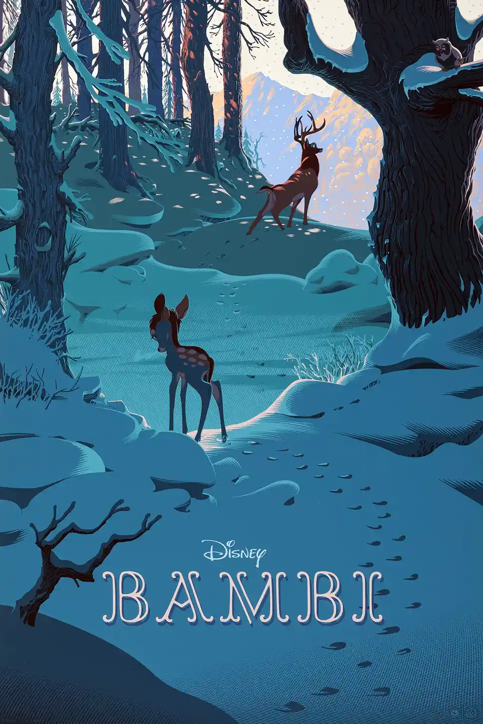 Disney Bambi Winter Forest Poster by Laurent Durieux (Mondo Art Print)