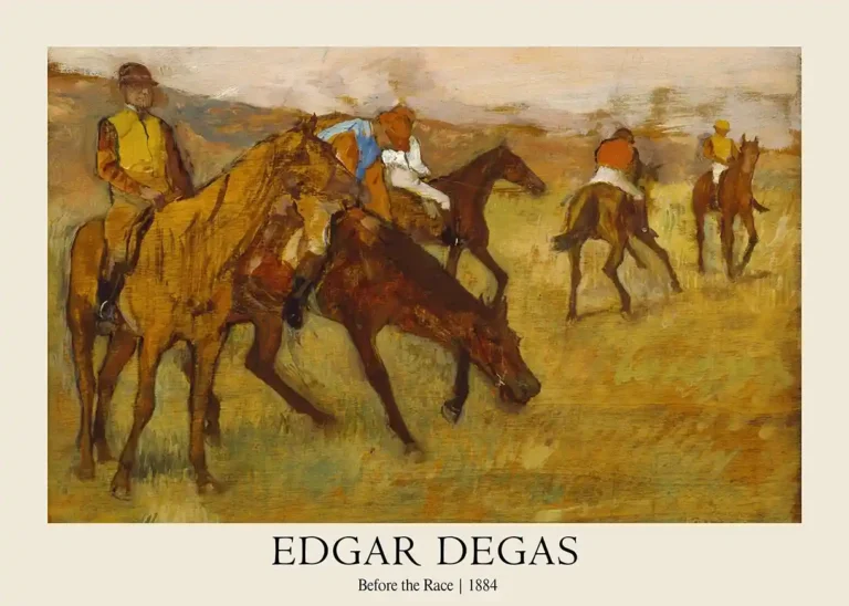 Edgar Degas Before Race — 1884 Impressionist study by Edgar Degas featuring jockeys on horseback