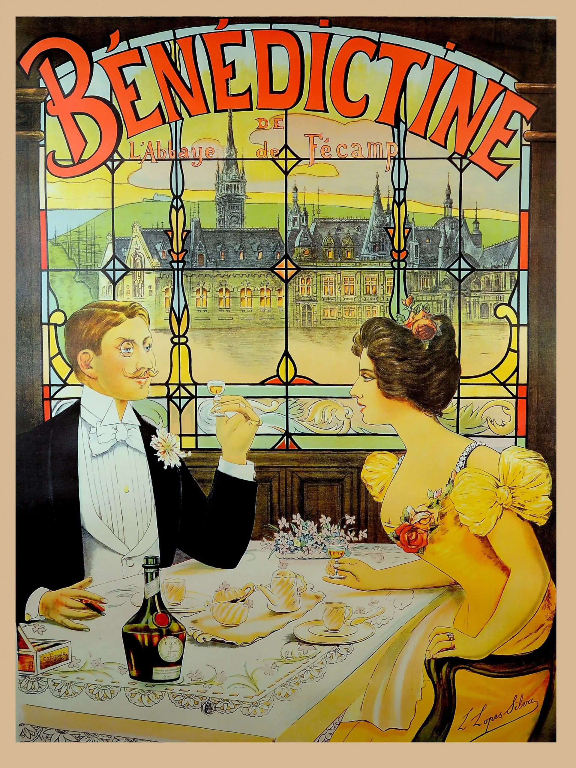 Bénédictine Liqueur Advertisement Poster (1900s) | Art Nouveau Bar Decor