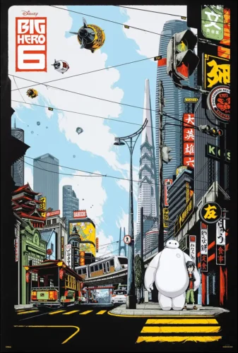 Big Hero 6 San Fransokyo Street Scene by Ken Taylor Movie Poster