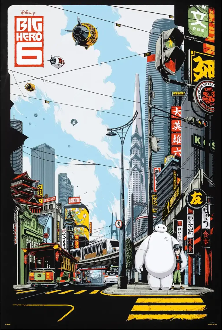 Disney's Big Hero 6 Movie Poster - San Fransokyo Baymax Art by Ken Taylor Mondo Print