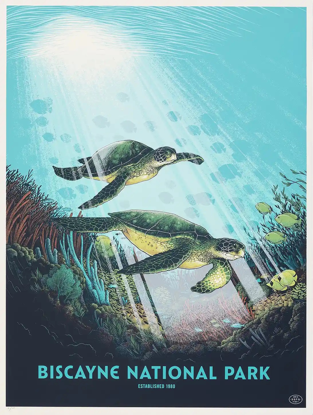 Biscayne National Park Poster | Retro Florida Keys Coral Reef Travel Art Print