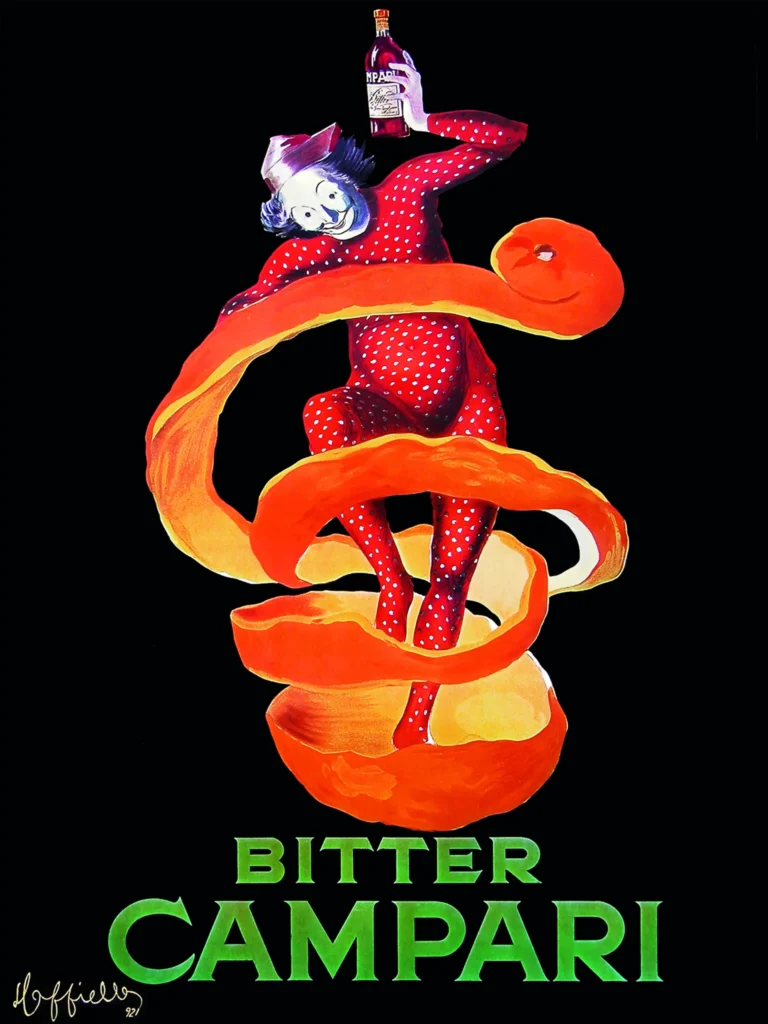 Bitter Campari Vintage — featuring the iconic red polka-dot clown wrapped in a giant orange