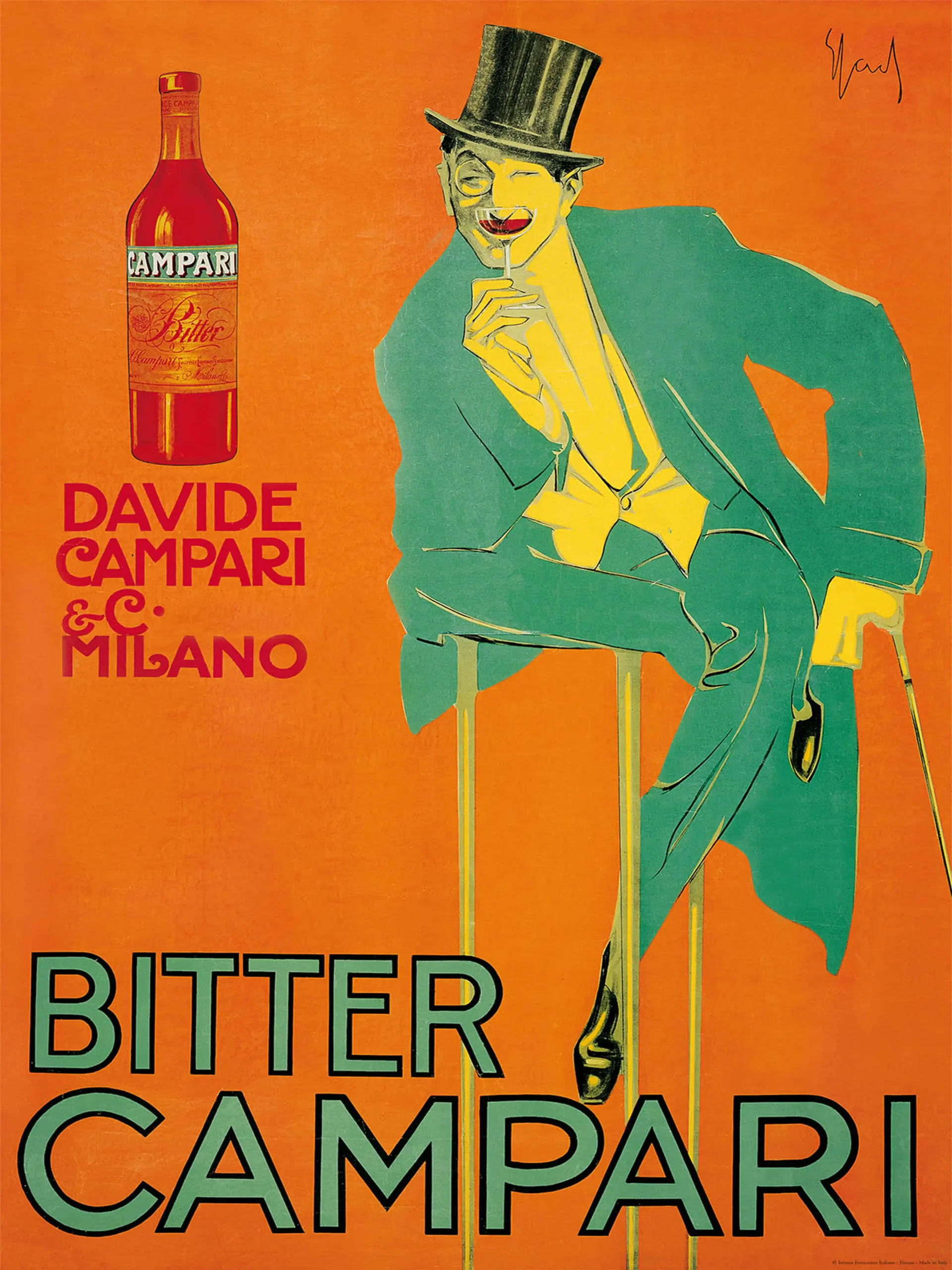 Iconic Vintage Campari Poster | Bitter Campari Man in Top Hat Art Print