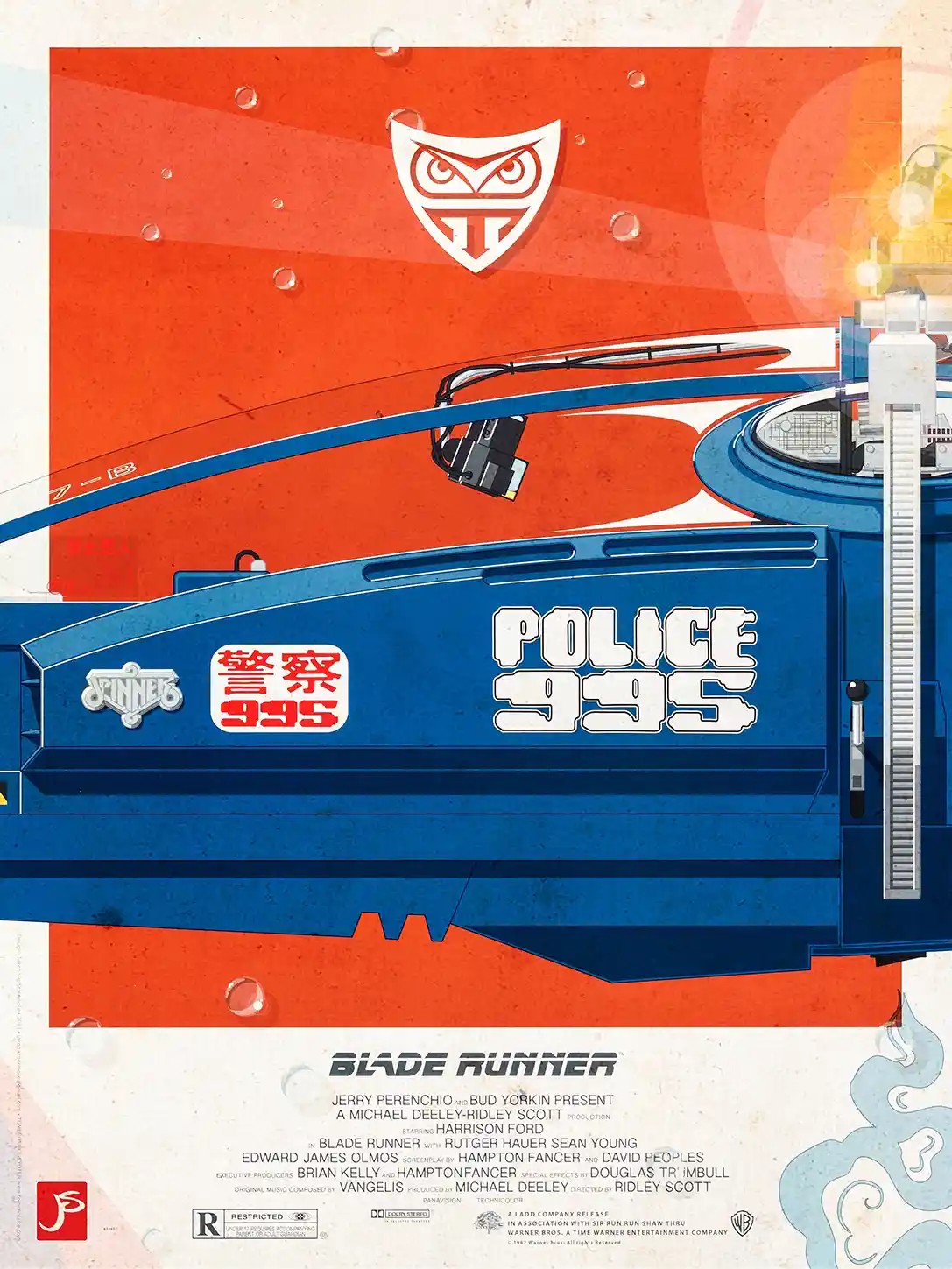 Blade Runner Poster | Spinner Police Car Retro Sci-Fi Movie Art by Jakob Staermose