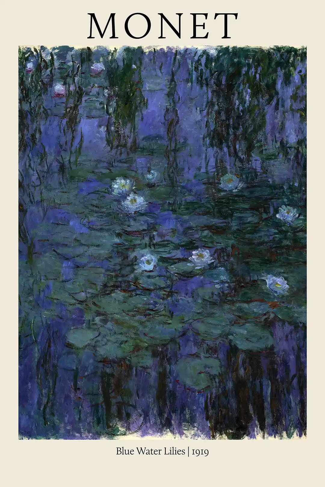 Claude Monet's Blue Water Lilies (1919) Masterpiece Art Poster | Deep Indigo Impressionist Print