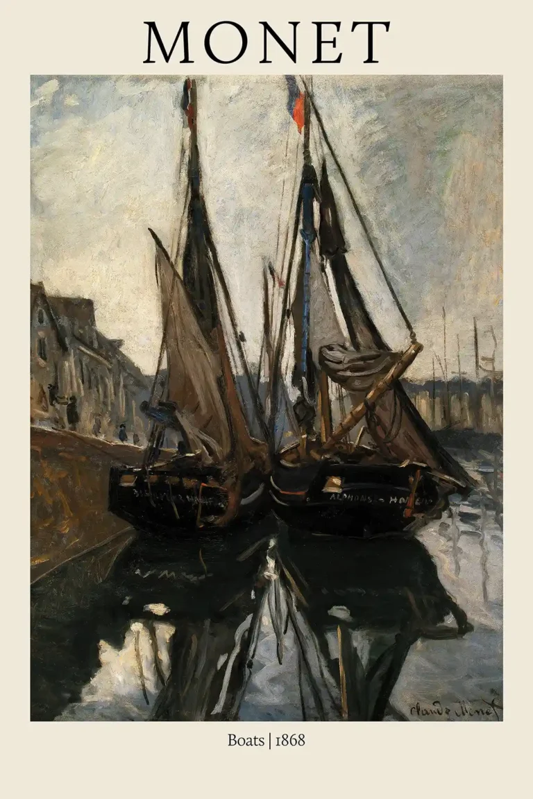 Claude Monet Boats 1868 — serene 1868 Impressionist painting by Claude Monet featuring two