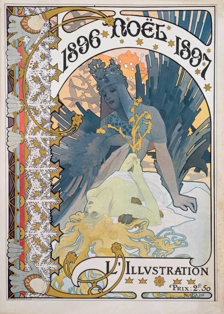 Alphonse Mucha L'illustration Noël — winter-themed Art Nouveau illustration by Alphonse Mucha for