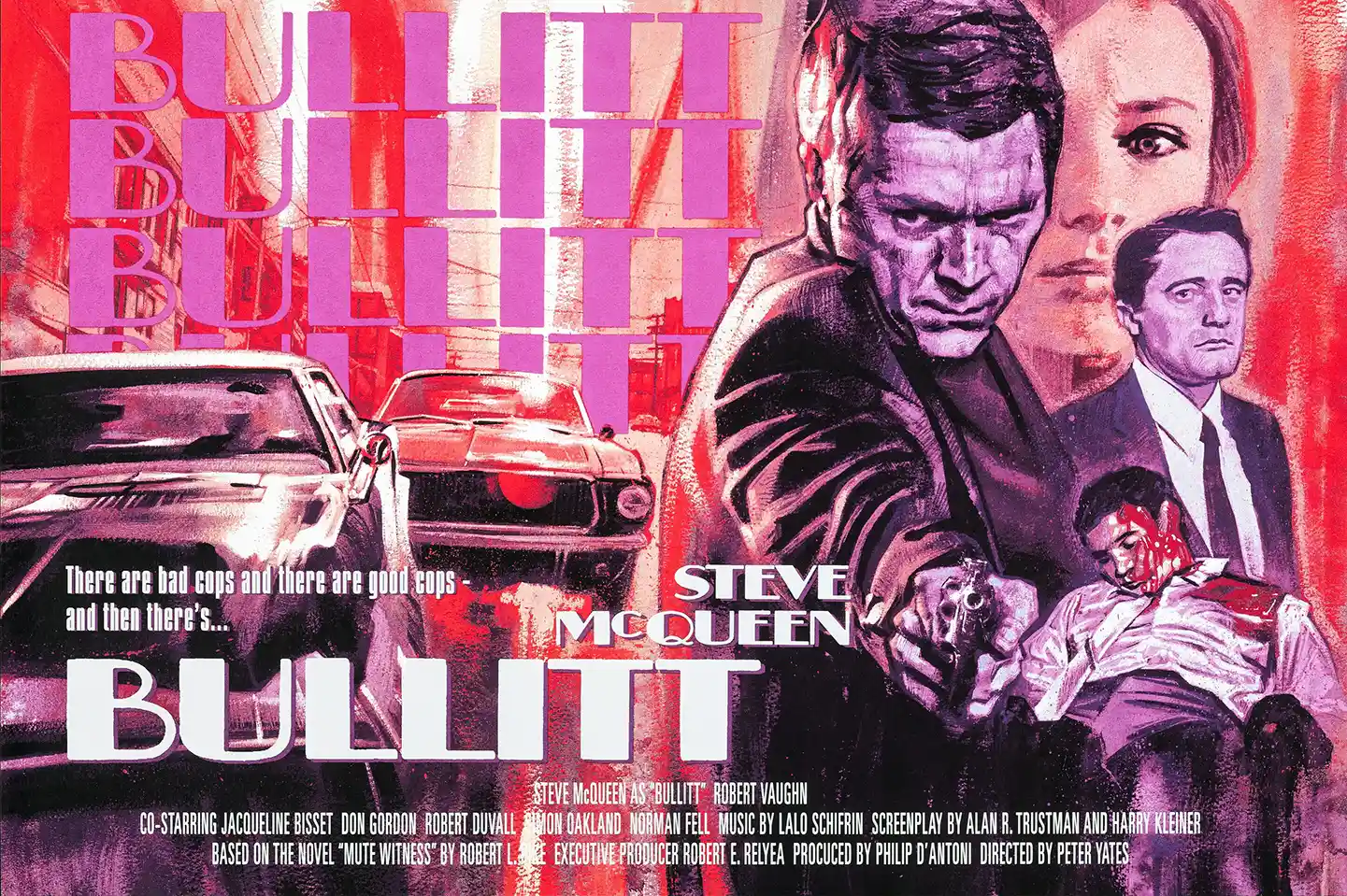 Bullitt Movie Poster | Steve McQueen 1968 Film Art Print | Psychedelic Neo-Noir Style