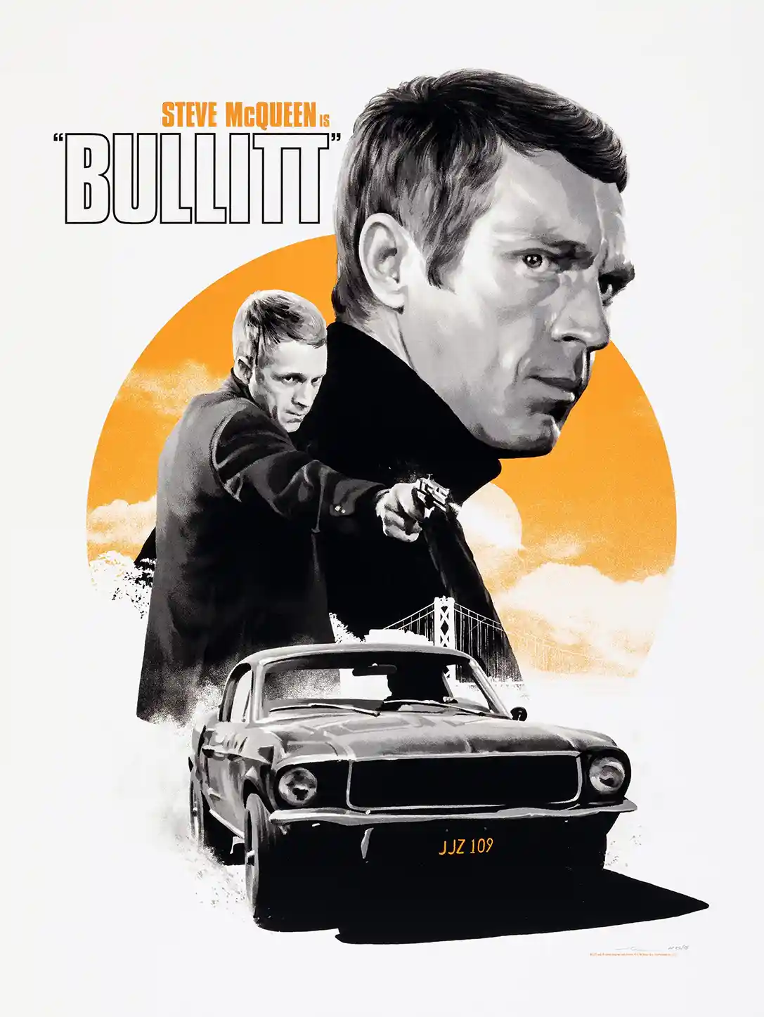 Steve McQueen is Bullitt Poster - Matthew Woodson Mondo Art Print - Iconic Mustang GT Movie Art