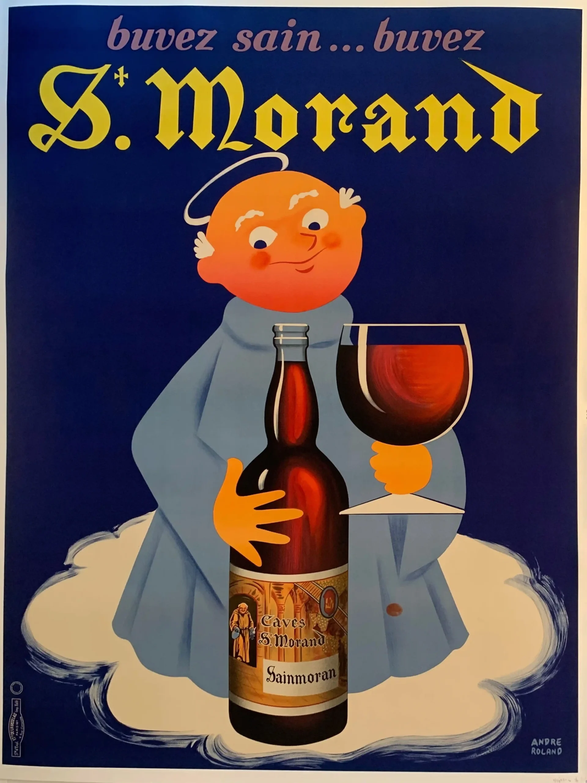 Vintage S. Morand Sainmoran Poster | "Buvez Sain" French Wine Advertisement Art