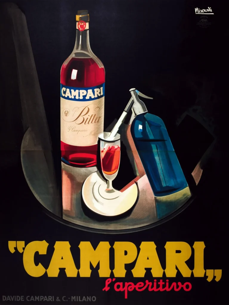 Campari L'aperitivo Marcello Nizzoli Advertising — sophisticated Marcello Nizzoli illustration featuring a Campari Bitter