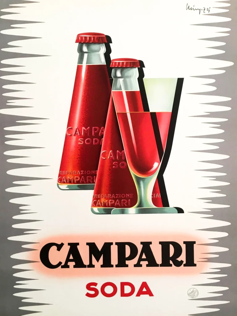 Campari Soda Aperitivo Advertising — this vintage Italian advertising poster features the vibrant red of
