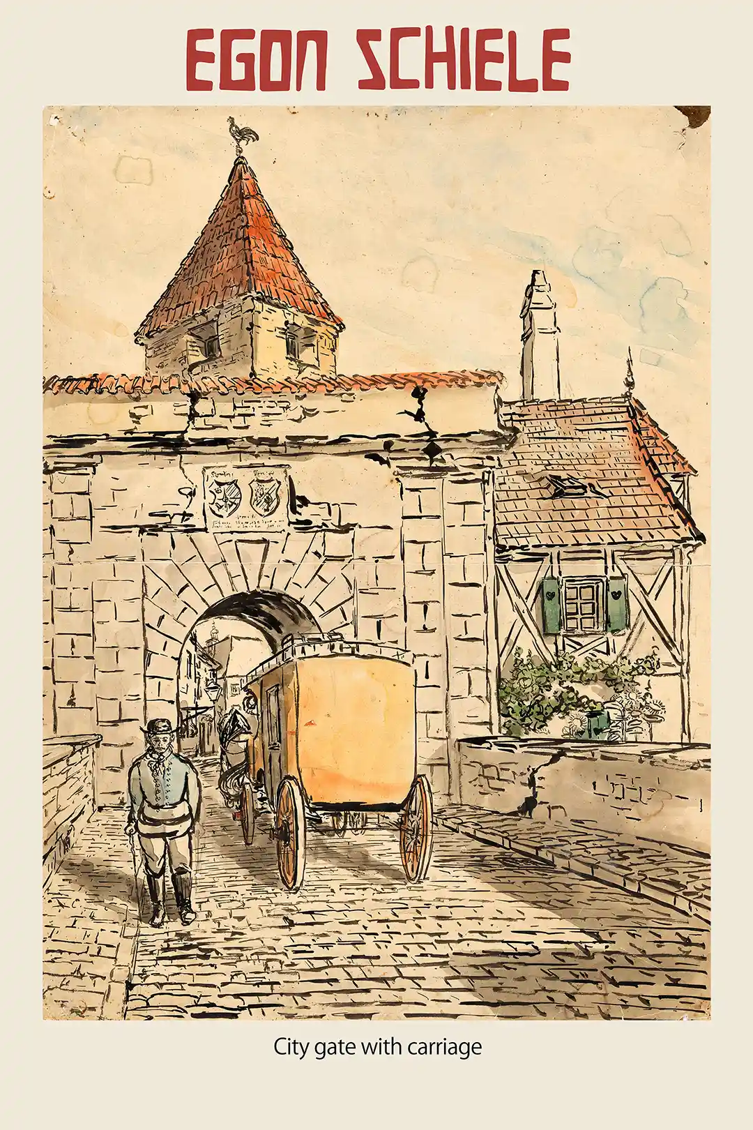 Egon Schiele Poster: City Gate with Carriage (Vintage Expressionist Art Print)