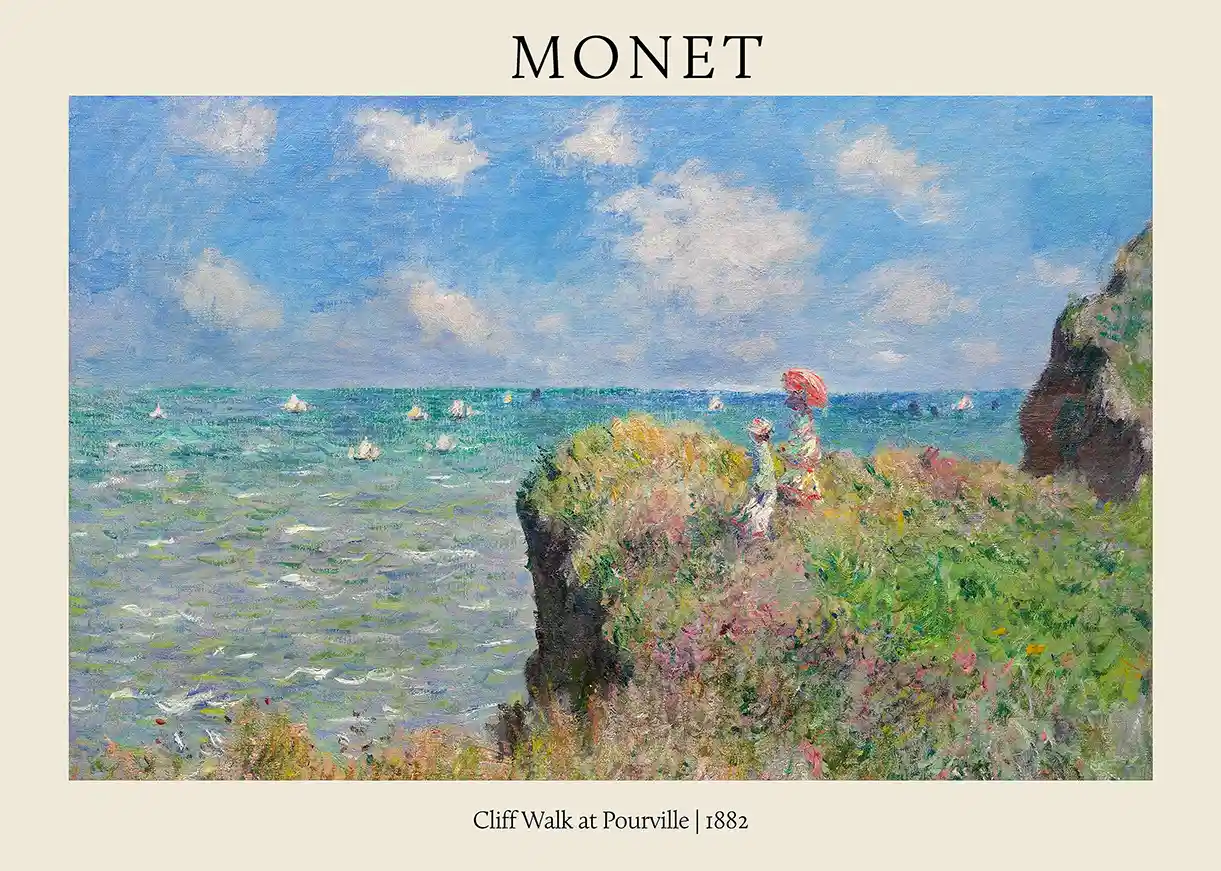 Claude Monet: Cliff Walk at Pourville (1882) Impressionist Coastal Art Poster