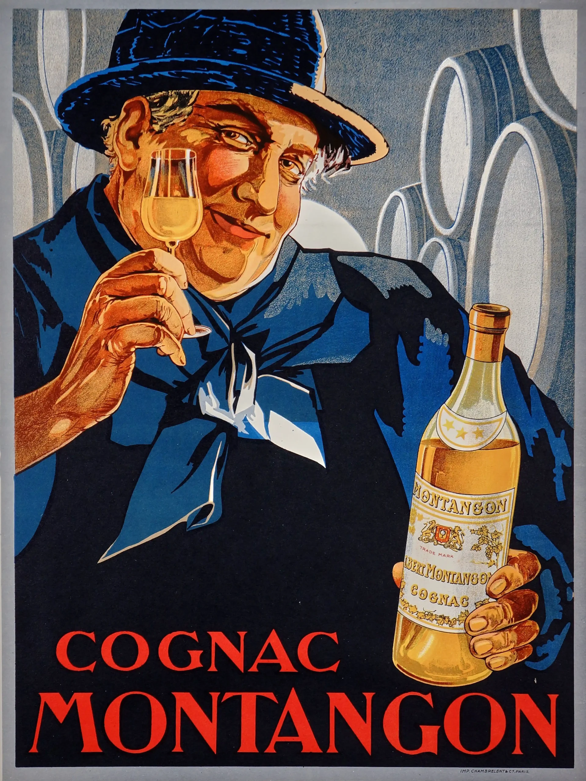 Cognac Montangon Vintage Poster (1920s Art Deco Style Liquor Ad)