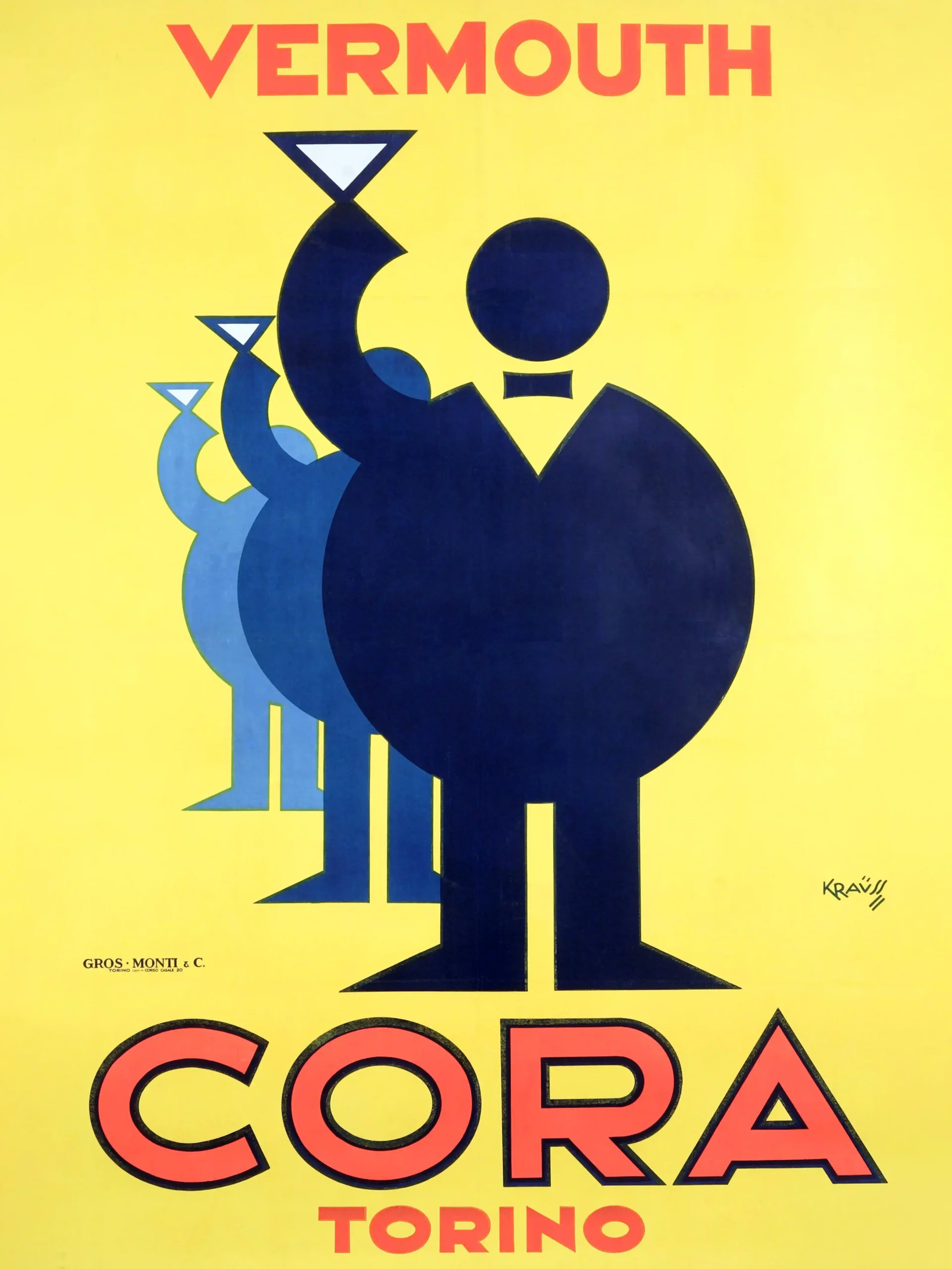 Vintage Cora Vermouth Torino Poster by Krav: Iconic Italian Art Deco Bar Decor Print