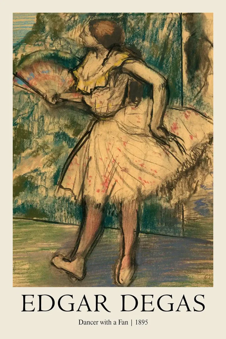 Edgar Degas Dancer Fan — this 1895 Edgar Degas pastel depicts a ballerina in a floral tutu