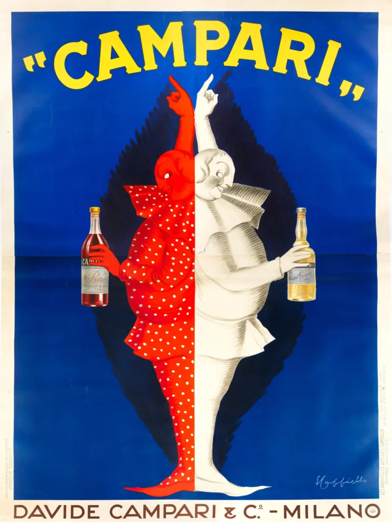 Leonetto Cappiello Campari 1921 — this 1921 Leonetto Cappiello advertisement features a split red and