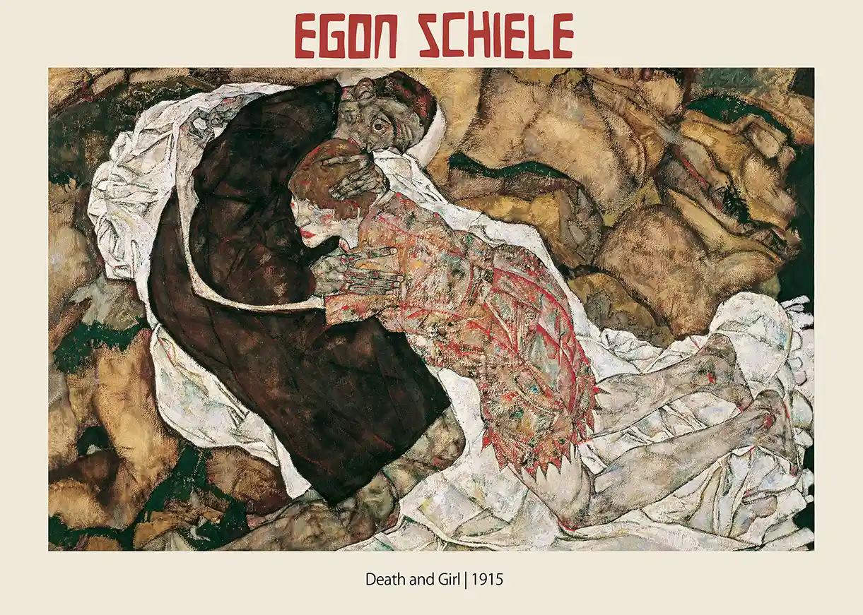Egon Schiele - Death and Girl (1915) Expressionist Masterpiece Poster