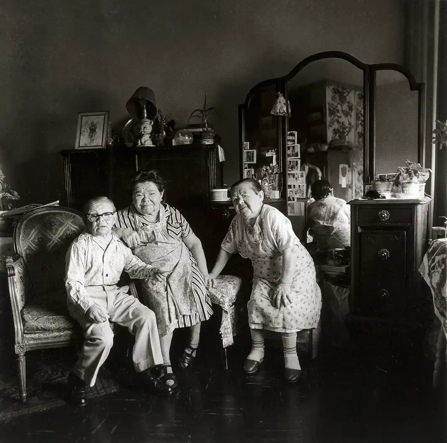 Diane Arbus Art Poster | Three People in a Living Room | Vintage B&W Print