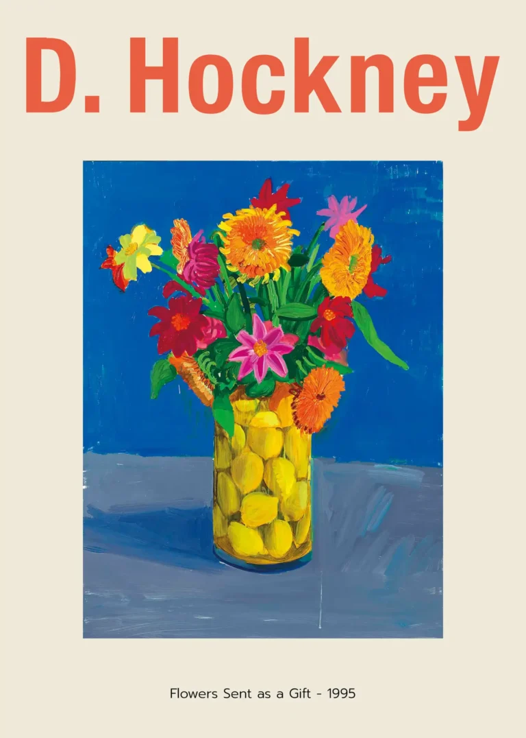 David Hockney Flowers Sent — vibrant 1995 David Hockney exhibition print featuring a colorful